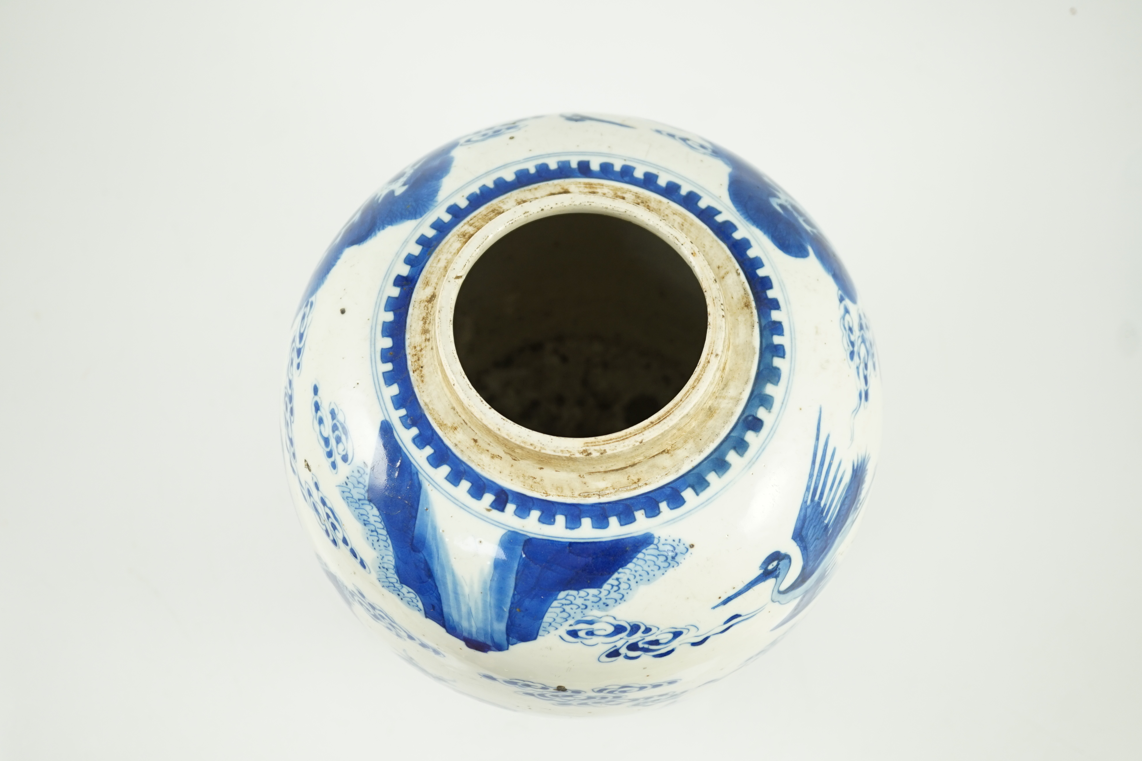 A Chinese blue and white ‘deer and crane’ ovoid jar, Kangxi period